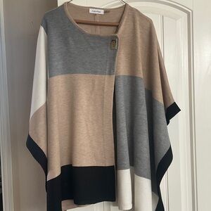 Calvin Klein Women's Colorblock Poncho - Tan, Gray, Black, and White